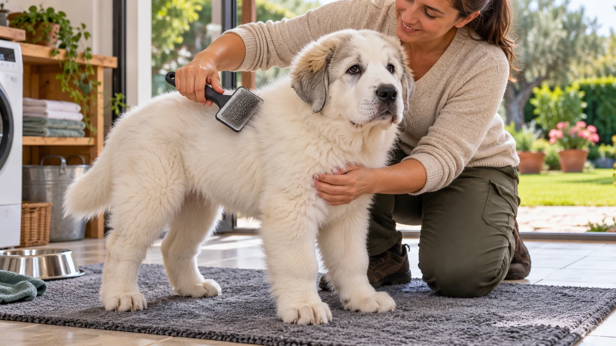 Alabay yavru köpek — tüy bakımı ve fırçalama